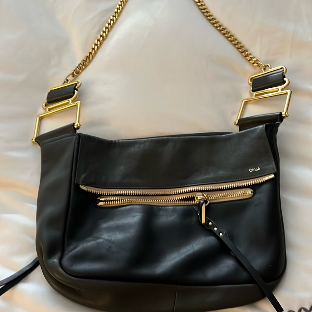 Black Chloe crossbody with gold hardware